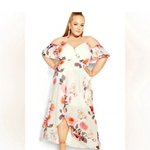 City Chic White floral bashful Asymmetrical Ruffled Sundress - Picture 3 of 11